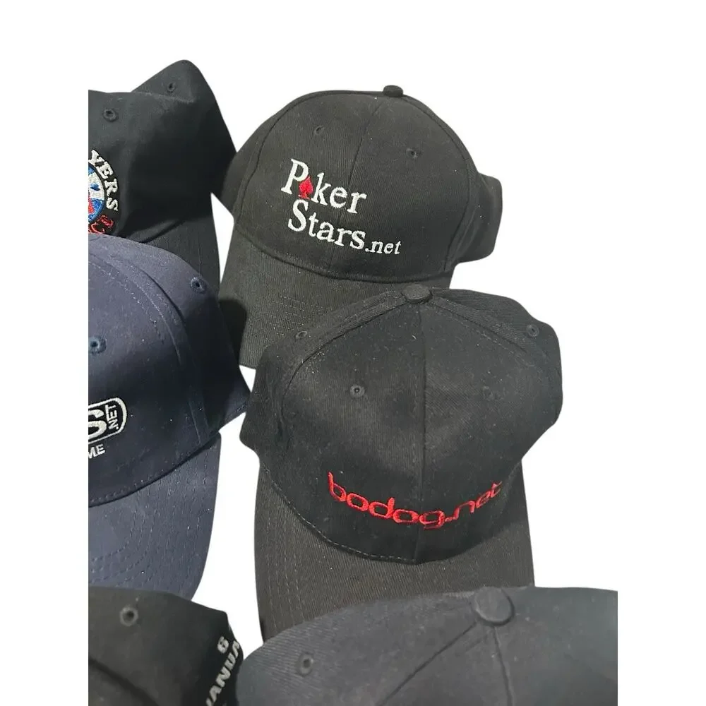 Lot of (12) Poker Casino Hats Assorted Brands Sites No Duplicates Doyle Stars